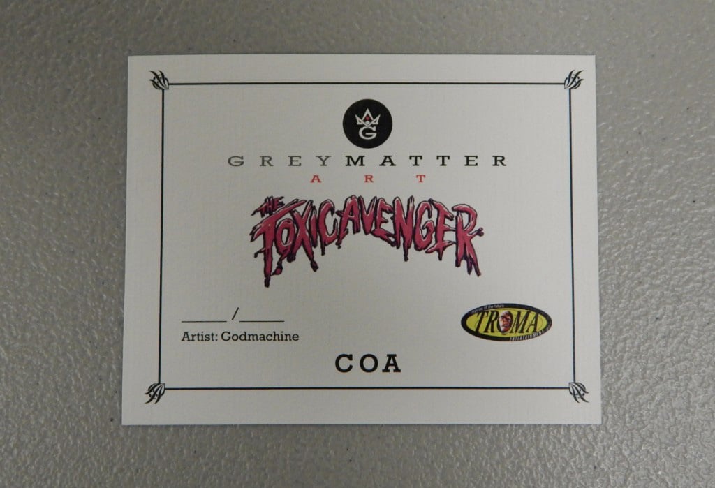Troma Toxic Avenger Certificate of Authenticity