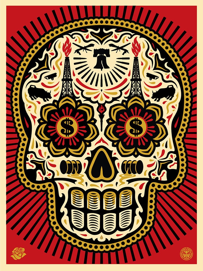 Power & Glory Day of the Dead Skull Print Red