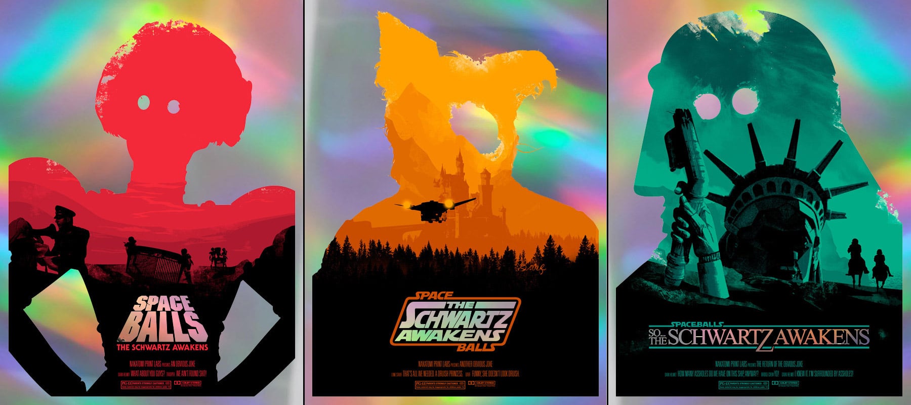 Space Balls Movie Poster Foil Print Set by Josh Budich